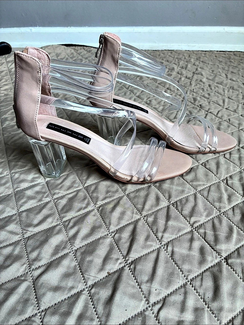 STEVE MADDEN Clear Strap Block Heel Sandals in Pink